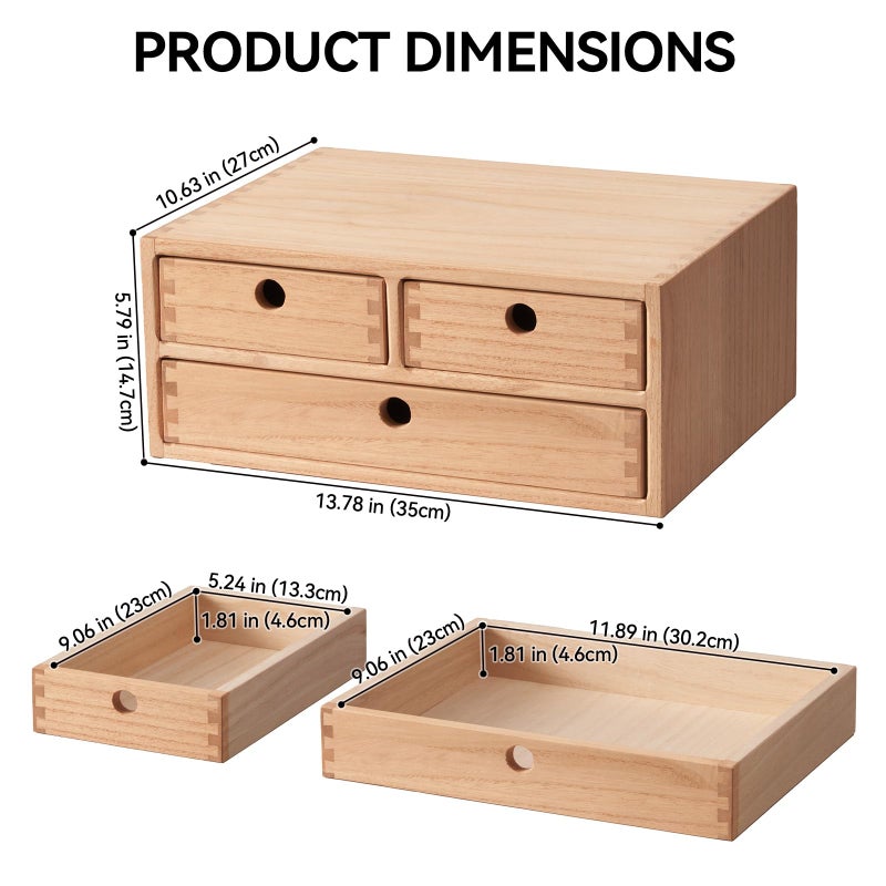Kirigen Natural Wooden Desktop Organizer - Office Supplies Filing Tidy Storage Shelf - Storage Cabinet/Jewelry Organizer with 3 Drawers (NA, 2-Layer &3 Drawers) - Image 3